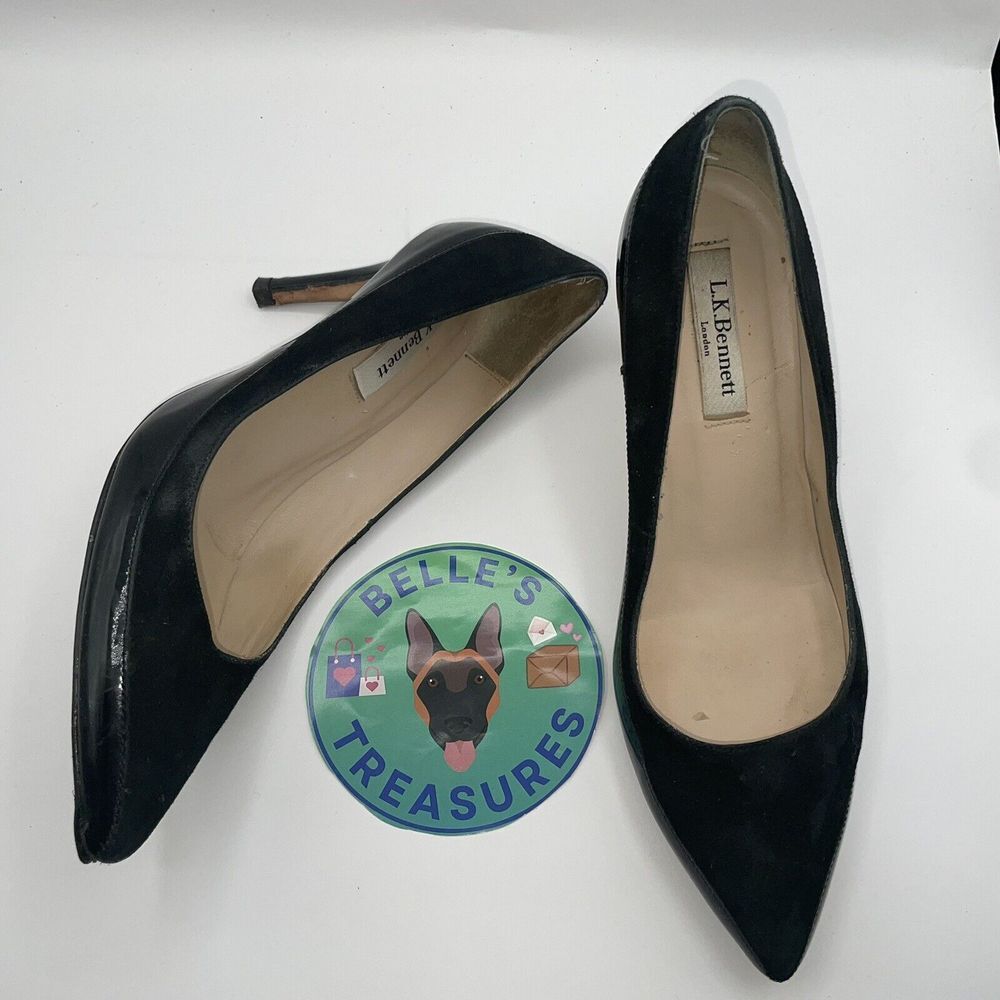LK Bennet London Womens Sz 7 Black‎ Suede Leather Heels Shoes Made In Spain Rare